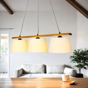BEVERELY Accogliente lampada a sospensione in legno tessuto a basso abbagliamento lunga 90 cm E27 lampada a sospensione per tavolo da pranzo