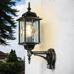 Luce da esterno rustica con rilevatore di movimento nero argento vetro metallo vintage cortile lampada casa muro