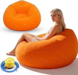 Pouf gonfiabile - Divano gonfiabile - Ideale per il relax all'aperto - Include pompa ad aria - 105x105x60 cm - Arancione