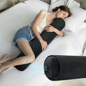Cuscino gonfiabile - Cuscino per il corpo - Sonno confortevole - Valvola auto-livellante - 120 x 20 cm - Nero