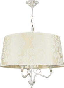 Lampada a sospensione paralume in tessuto con motivo barocco in oro shabby ecru lucido E27