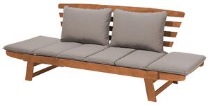 Panca da giardino leggera in legno di eucalipto grigio cuscini da esterno 2 posti con braccioli reclinabili Beliani