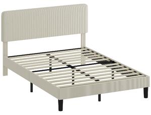 Struttura Letto 140x200 cm con Testiera Imbottita Regolabile in Altezza e Doghe in Velluto a Coste Grigio