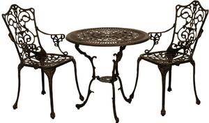 Gruppo di sedute DEGAMO set da giardino bistrot in stile Art Nouveau 3 pezzi, fusione di alluminio bronzo antico, resistente alle intemperie