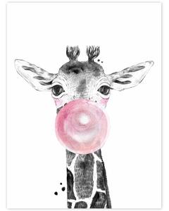 Quadro da parete - Giraffa con la bolla rosa