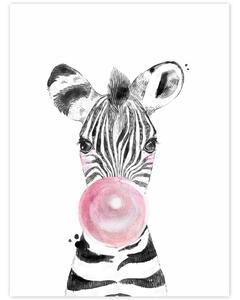 Quadro da parete - Zebra con la bolla rosa
