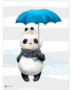 Immagine del Panda con l'ombrello di colore blu per la camera dei bambini