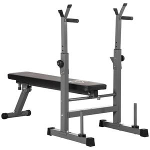HOMCOM Panca Pesi Pieghevole con 8 Altezze Regolabili e Supporto Bilanciere in Acciaio e PU, 140x73x98-122 cm, Grigio | Aosom Italy