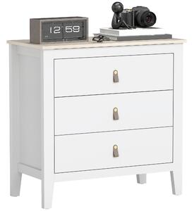 Cassettiera per Camera da Letto a 3 Cassetti 80x40x78,5 cm con Maniglie in Finta Pelle in Legno Bianco