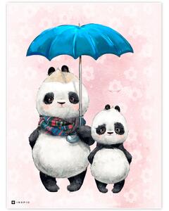 Immagine del Panda con l'ombrello blu per la camera dei bambini