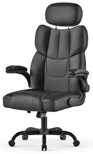 Sedia da ufficio ergonomica, ecopelle, comfortevole per uso prolungato, schienale/braccioli regolabili, altezza regolabile 118–135 cm – Nero