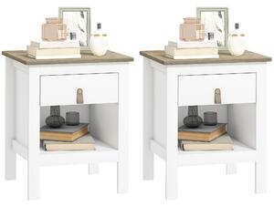 HOMCOM Set 2 Comodini con Cassetto e Ripiano Aperto in Legno, 45x40x55 cm, Bianco e Rovere | Aosom Italy