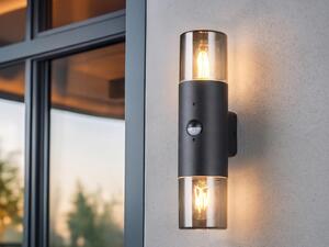 Applique da esterno a LED Up and Down con sensore di movimento, nero e fumé, altezza 33 cm