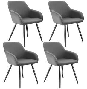 Tectake 405413 sedia marilyn, velluto a coste, imbottita - grigio/nero, set di 4