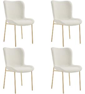 Tectake 405644 sedia imbottita tessa - bouclé bianco/oro, set di 4