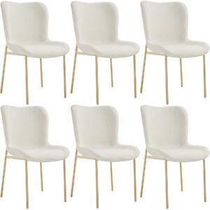 Tectake 405645 sedia imbottita tessa - bouclé bianco/oro, set di 6