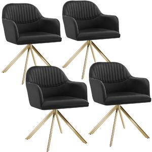 Tectake 405692 sedia girevole effetto velluto con imbottitura spessa - nero/oro, set di 4