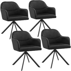 Tectake 405684 sedia girevole effetto velluto con imbottitura spessa - nero/nero, set di 4