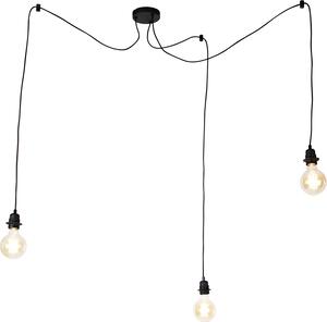 QAZQA - Moderno Industria I Vintage I Lampada a sospensione I Lampada a sospensione I Lampada a sospensione purista nera a 3 luci - Cava I Soggiorno I Camera da letto - Acciaio Rotondo I Allungato - Adatto a LED E27