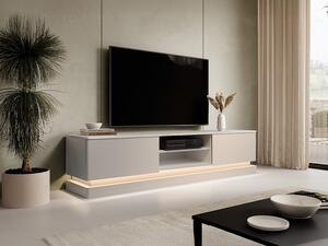 Mobile TV 2 cassetti e 2 nicchie con LED in MDF Beige ed effetto Marmo bianco - DEVIKA di Pascal MORABITO