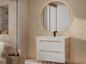 Mobile sotto lavabo sospeso 80 cm Naturale e Bianco - ARUBA