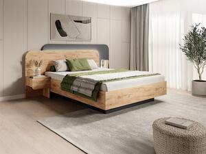 Letto con contenitore con comodini 160 x 200 cm Con LED Naturale e Antracite - DESADO