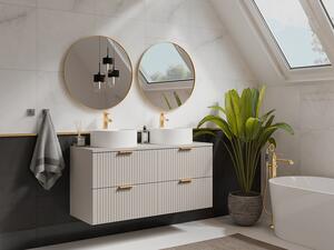 Mobile per bagno sospeso con scanalature e lavabo doppio da appoggio tondo L120 cm Beige - ZEVARA