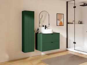Mobile per bagno sospeso con scanalature con lavabo da appoggio rotondo e colonna - Verde opaco - 80 cm - ZEVINI