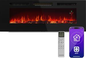 Klarstein Galeras Smart - Camino Elettrico da Parete, 1800W, con Fiamma LED Realistica, Controllo con App & Telecomando, Colori & Luminosità Regolabili, Protezione dal Surriscaldamento