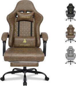 Sedia da gaming ergonomica - Sedia da ufficio confortevole - Ideale per lunghe sessioni - Supporto lombare regolabile - Massimo 150 kg - Marrone