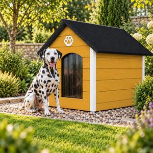 Cuccia per cani QLS, dimensioni XL (104x74 cm), isolata, in legno, per uso esterno, colore miele-bianco, modello 9072