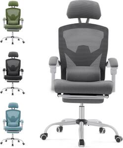 Sedia da ufficio ergonomica - Sedia confortevole - Ideale per il lavoro da casa - Con poggiapiedi - Profondità 99 cm - Grigia