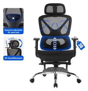 SevenComfort Sedia da ufficio ergonomica con poggiapiedi Braccioli 3D e poggiatesta Schienale regolabile Rivestimento in rete traspirante Nero