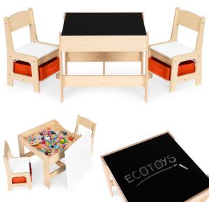 Set di mobili per bambini: tavolino + 2 sedie + lavagna a gesso ECOTOYS