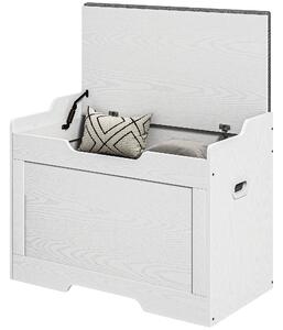 HOMCOM Panca Contenitore da 103L Multifunzione in Legno con Cuscino in Tessuto, 75x40x56cm, Bianco