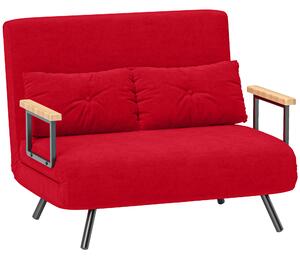 HOMCOM Divano Letto 4 in 1 in Tessuto Effetto Velluto con Schienale Regolabile e 2 Cuscini, 102x73x81 cm, Rosso