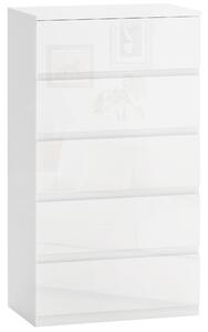 HOMCOM Cassettiera Moderna 5 Cassetti Antiribaltamento in Legno, 55x33x100 cm, Bianco Lucido