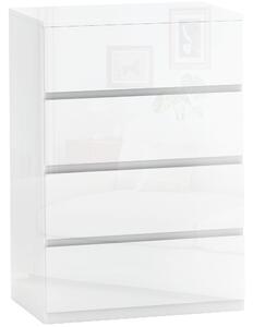 HOMCOM Cassettiera Moderna 4 Cassetti Antiribaltamento in Legno, 55x33x80 cm, Bianco Lucido