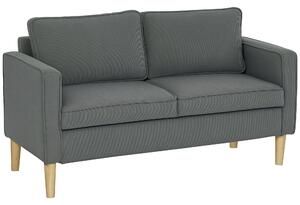 HOMCOM Divano 2 Posti con Spazio Contenitore e 2 Cuscini, in Tessuto Effetto Velluto e Legno, 140x63x79 cm, Grigio