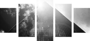 Quadri in 5 parti grattacielo in bianco e nero - 100x50