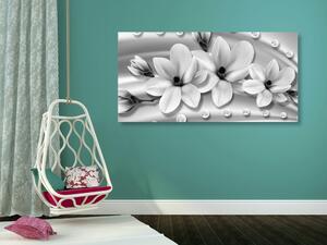 Quadri lussureggiante magnolia con pele in bianco e nero