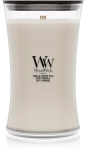 Woodwick Tonka & Almond Milk candela profumata con stoppino in legno 610 g