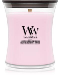 Woodwick Cherry Blossom & Vanilla candela profumata con stoppino in legno 275 g