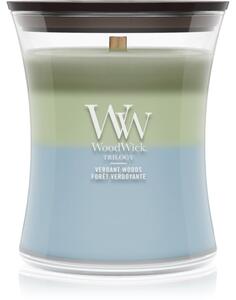 Woodwick Trilogy Verdant Woods candela profumata con stoppino in legno 275 g