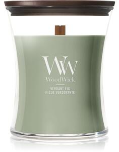 Woodwick Verdant Fig candela profumata con stoppino in legno 275 g
