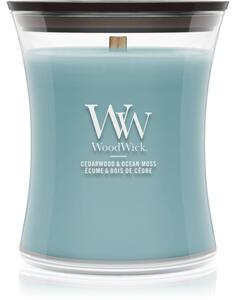 Woodwick Cedarwood & Ocean Moss candela profumata con stoppino in legno 275 g