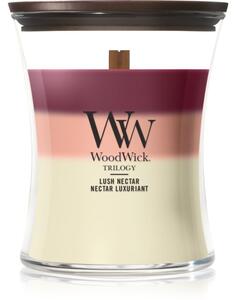 Woodwick Trilogy Lush Nectar candela profumata con stoppino in legno 275 g