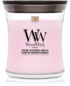 Woodwick Cherry Blossom & Vanilla candela profumata con stoppino in legno 85 g