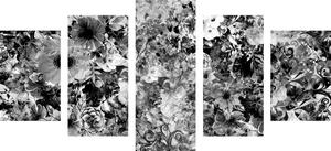 Quadri in 5 parti fiori in bianco e nero - 100x50