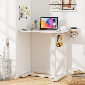 Costway Tavolo laterale da letto regolabile in altezza con portabicchieri, Scrivania pneumatica per laptop con ruote nascoste Bianco